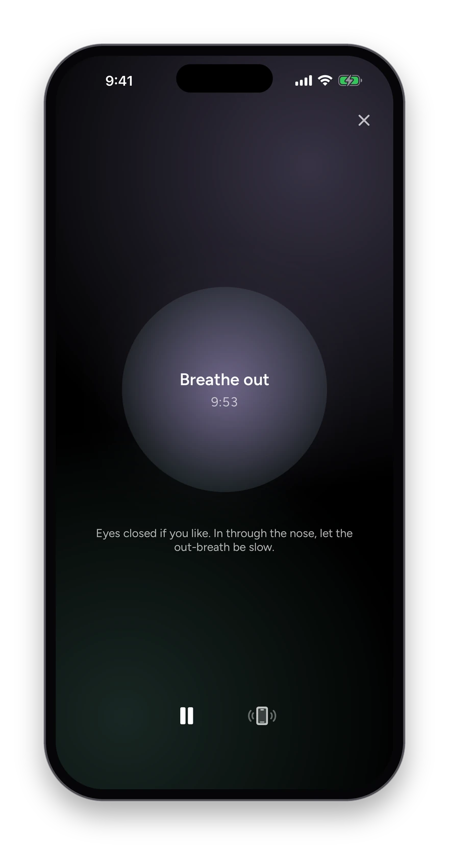 Wave Reset: a glowing circle pacing slow breathing, with a scan before and after.